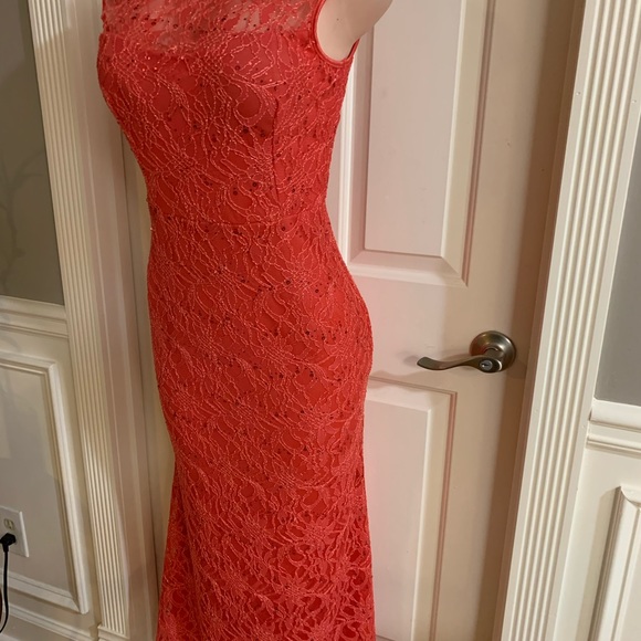 Women’s junior orange pink lace maxi mermaid dress - Picture 7 of 10